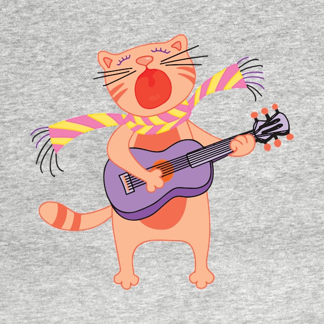 Cat Guitar Funny Design - Unique  Singer Cat Tee - Best Cat lover Gift Idea by DaveG Clothing